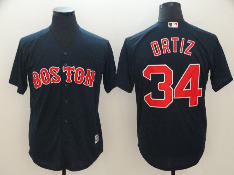 Men Boston Red Sox #34 Ortiz Blue Game MLB Jerseys